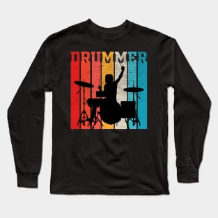 Drummer Retro Style Drum Player Long Sleeve T-Shirt